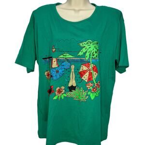 Vintage Kris Michele T-Shirt Beach Sequin Beaded One Size/Large Pool Martini